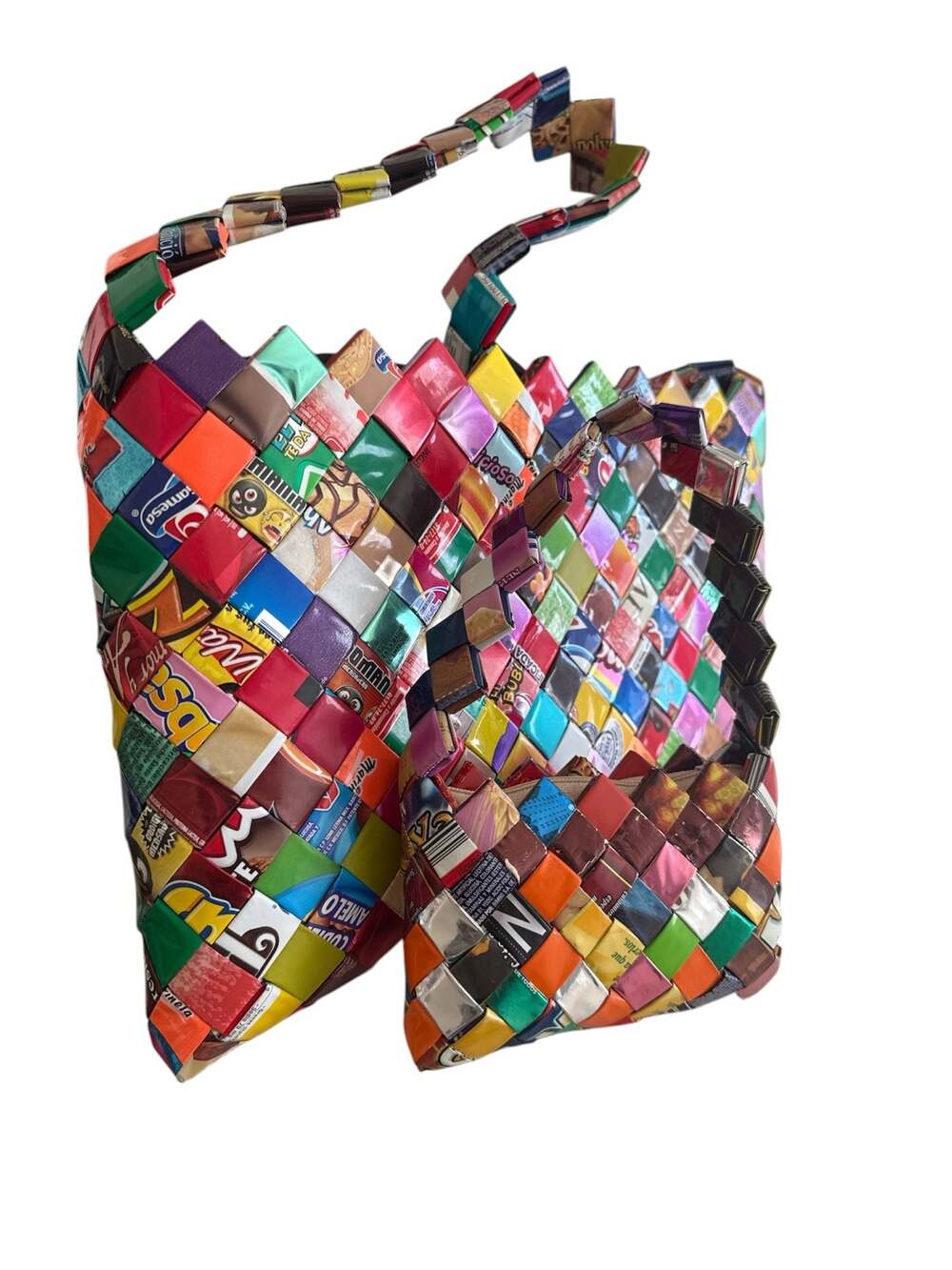 Handmade Recycled Candy Wrapper Woven Tote and Matching Mini Purse Set
